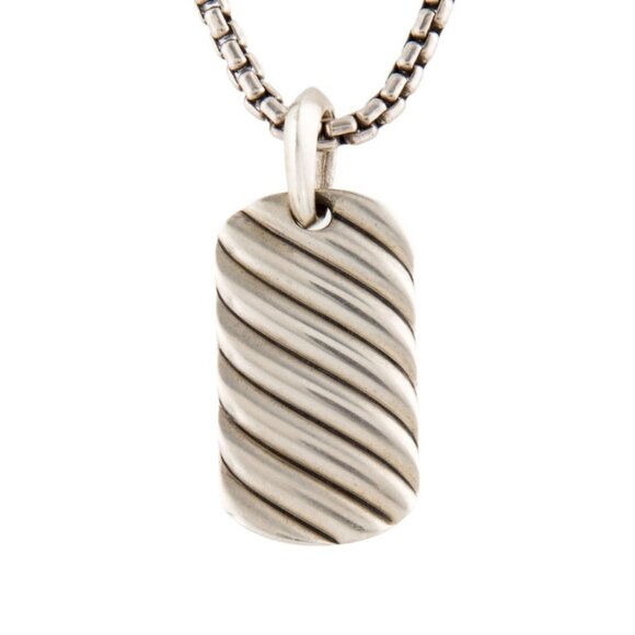 DAVID YURMAN STERLING SILVER 925 SCULPTED CABLE DOG TAG PENDANT NECKLACE - Picture 1 of 8